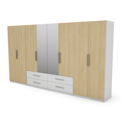 Szafa 400x220 cm z lustrem biel dąb gaja lamele – Luvano
