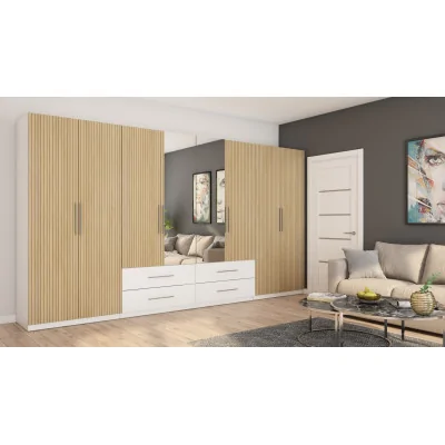 Szafa 400x220 cm biel dąb gaja lamele lustro – Luvano | eMeblast