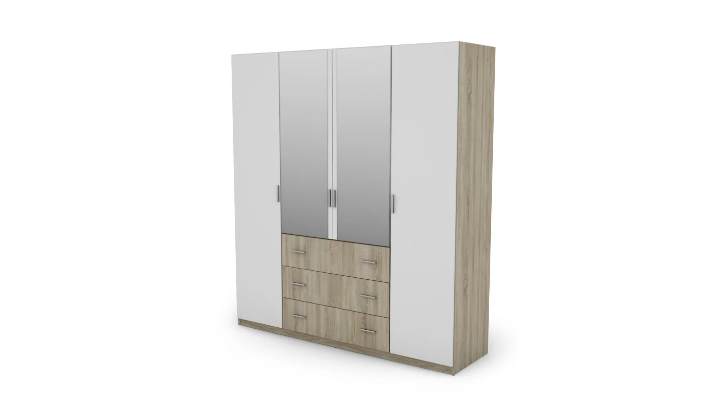 Szafa 200x220 cm sonoma jasna biel lustro – Calen | eMeblast