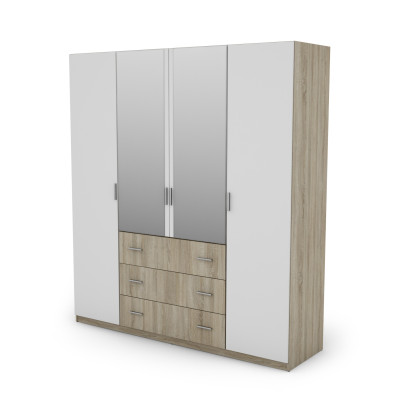 Szafa 200x220 cm z lustrem sonoma jasna biel – Calen