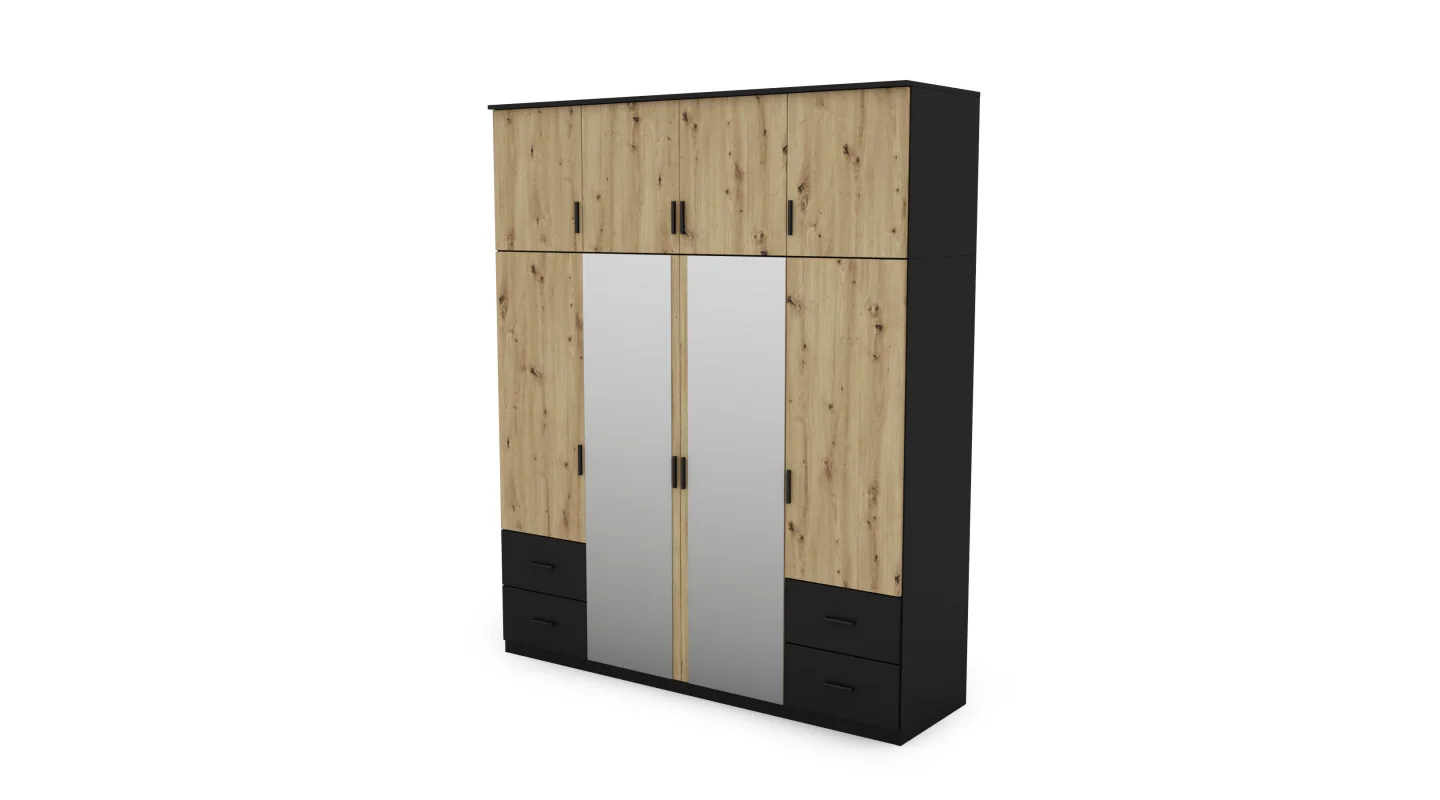 Szafa 200x242 cm czarny dąb artisan lustro – Arden | eMeblast