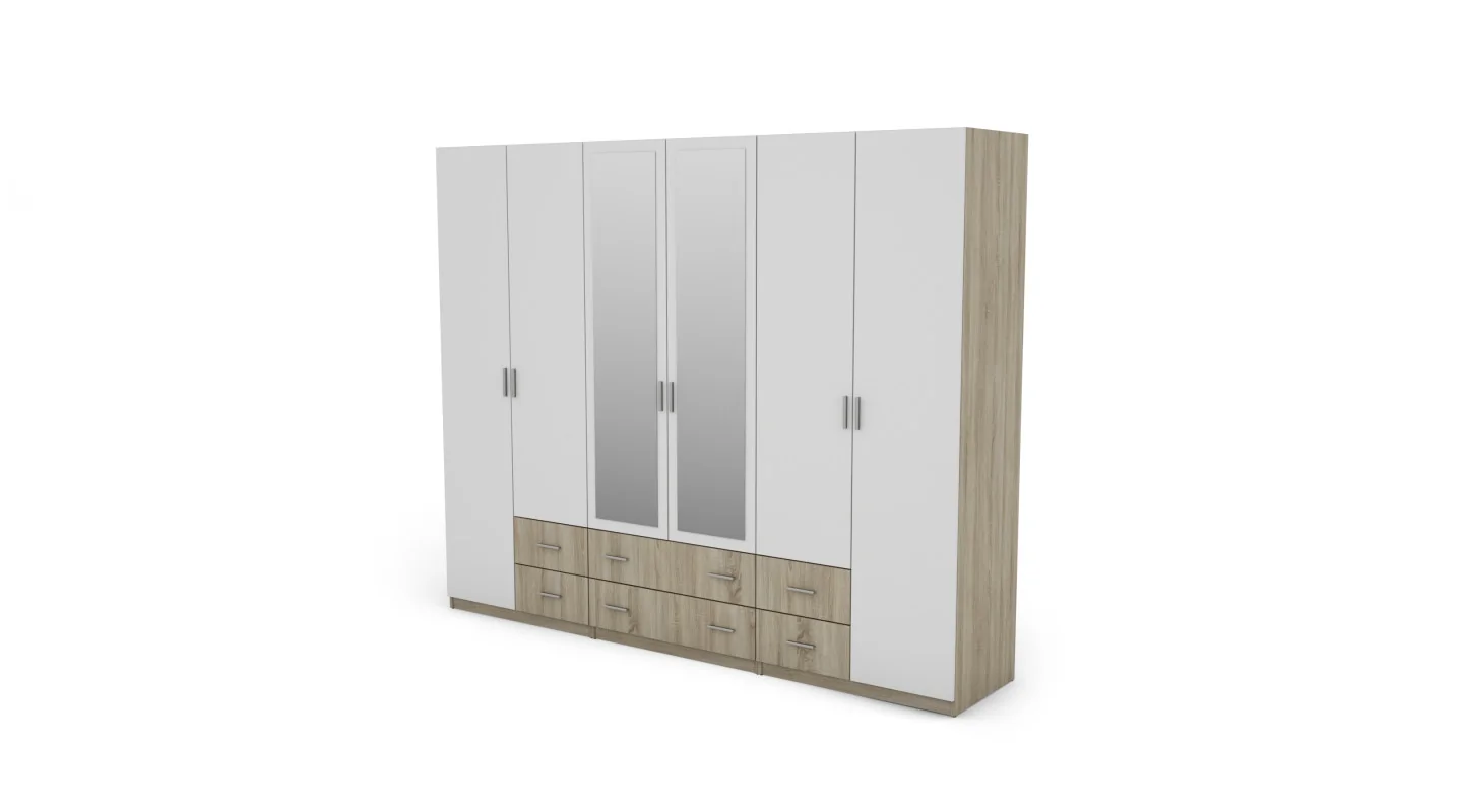Szafa 240x220 cm sonoma jasna biel lustro – Torven | eMeblast