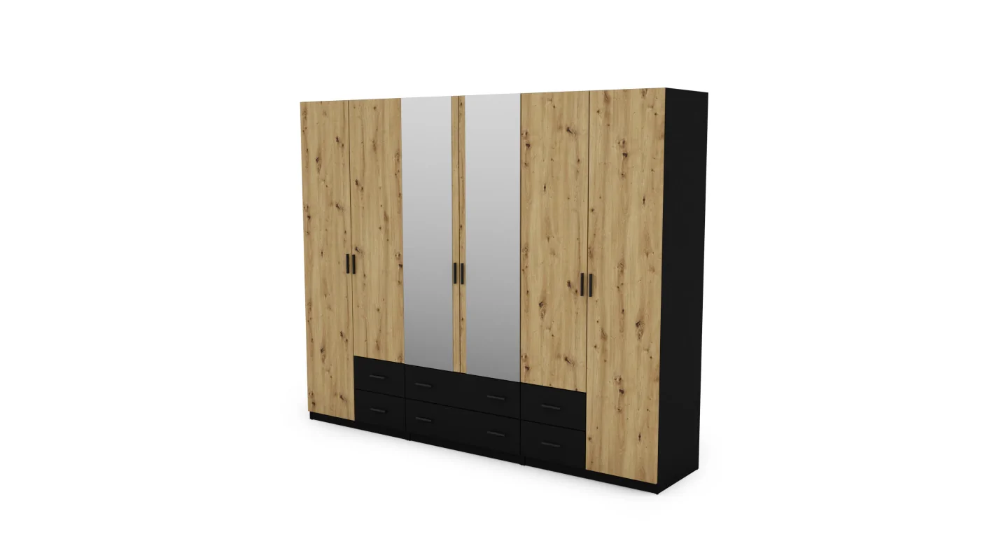 Szafa 240x220 cm czarny dąb artisan lustro – Torven | eMeblast