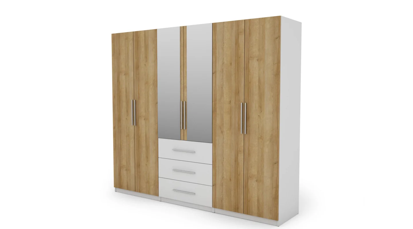 Szafa 250x220 cm biel dąb riva lustro – Zerion | eMeblast Szafa 250x220 cm biel dąb riva lustro – Zerion | eMeblast