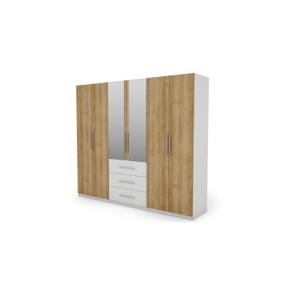 Szafa 250x220 cm z lustrem biel dąb riva – Zerion
