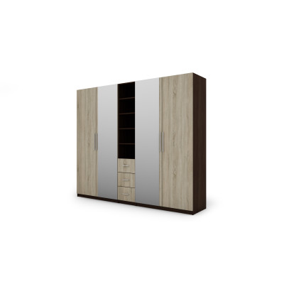 Szafa 260x220 cm z lustrem sonoma ciemna sonoma jasna – Orvian