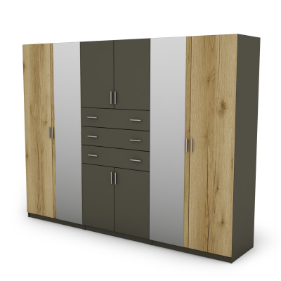 Szafa 270x210 cm z lustrem grafit dąb grand naturalny – Vireon