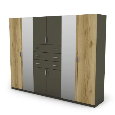 Szafa 270x210 cm grafit dąb grand naturalny lustro – Vireon | eMeblast