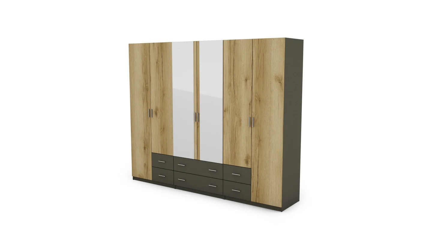 Szafa 270x220 cm grafit dąb grand naturalny lustro – Dorsen | eMeblast