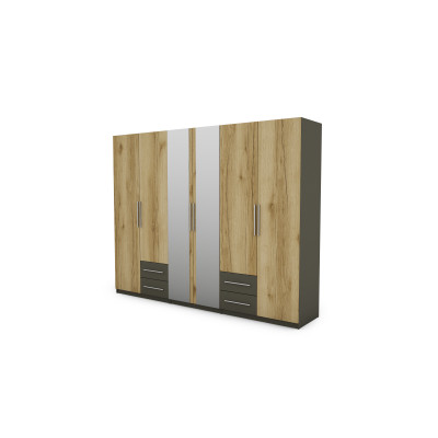 Szafa 280x220 cm z lustrem grafit dąb grand naturalny – Hedron