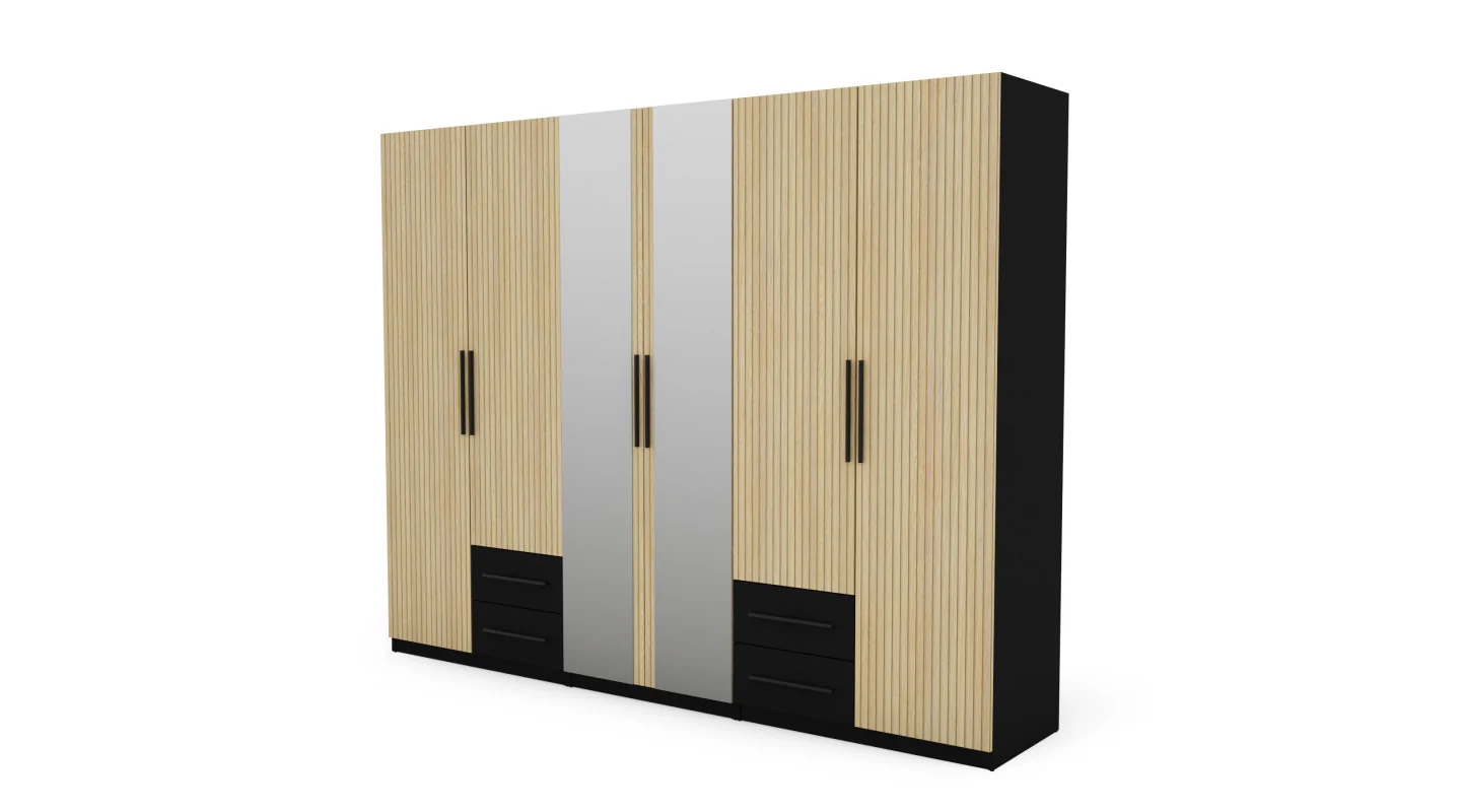 Szafa 280x220 cm czarny dąb gaja lamele lustro – Hedron | eMeblast