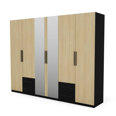 Szafa 280x220 cm czarny dąb gaja lamele lustro – Hedron | eMeblast
