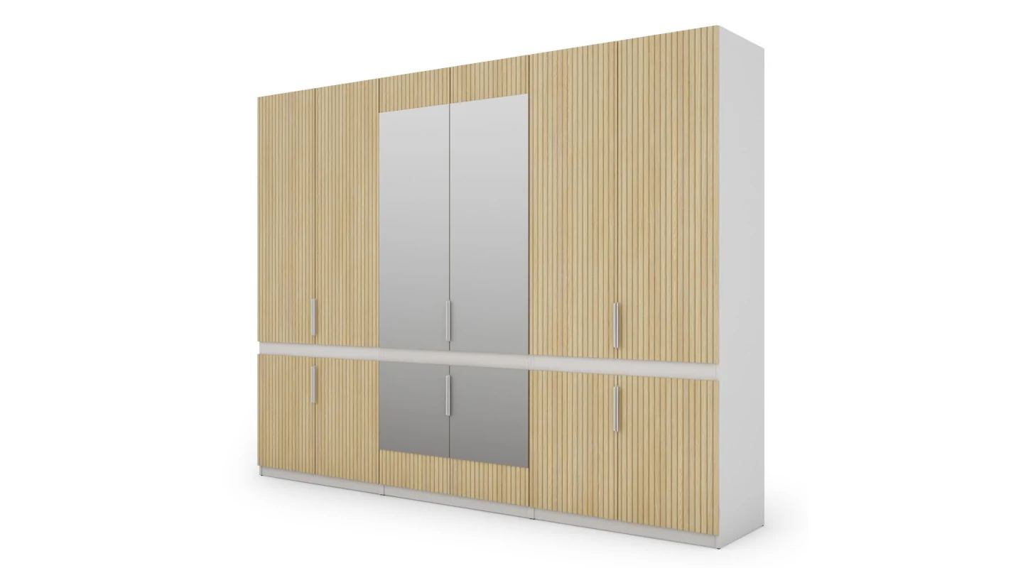 Szafa 310x240 cm biel dąb gaja lamele lustro – Ordinex | eMeblast