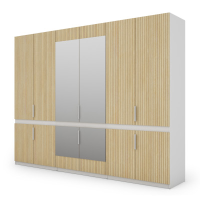 Szafa 310x240 cm z lustrem biel dąb gaja lamele – Ordinex