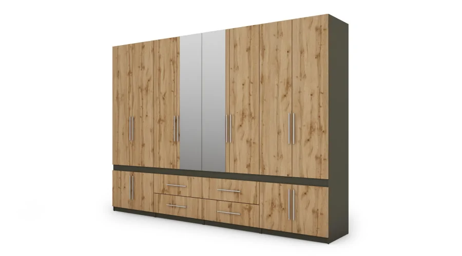 Szafa 320x230 cm grafit dąb wotan lustro – Accessa | eMeblast Szafa 320x230 cm grafit dąb wotan lustro – Accessa | eMeblast