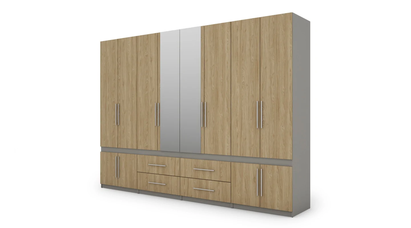 Szafa 320x230 cm szary platynowy dąb olejowany lustro – Accessa | eMeblast Szafa 320x230 cm szary platynowy dąb olejowany lustro – Accessa | eMeblast