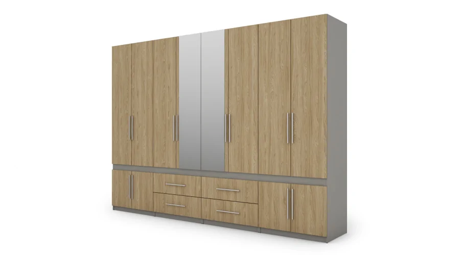 Szafa 320x230 cm szary platynowy dąb olejowany lustro – Accessa | eMeblast Szafa 320x230 cm szary platynowy dąb olejowany lustro – Accessa | eMeblast