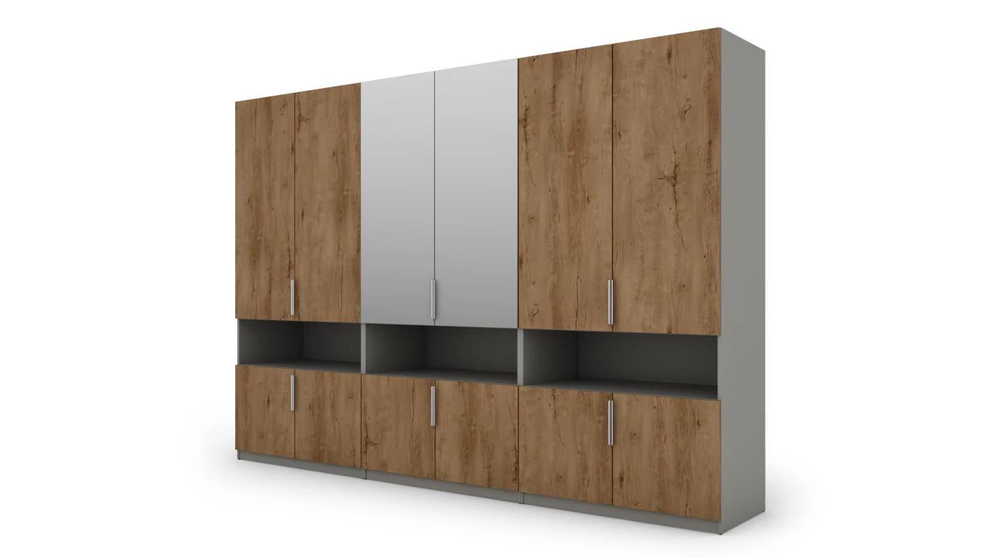 Szafa 330x230 cm szary platynowy dąb lefkas lustro – Expono | eMeblast