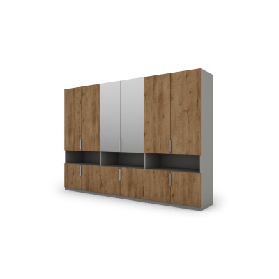 Szafa 330x230 cm z lustrem szary platynowy dąb lefkas – Expono
