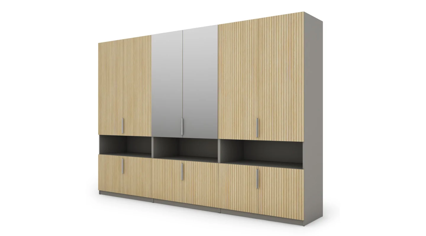 Szafa 330x230 cm szary platynowy dąb gaja lamele lustro – Expono | eMeblast