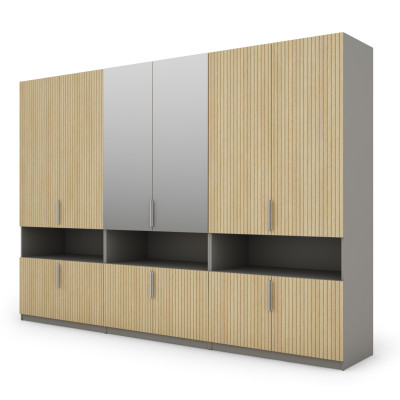 Szafa 330x230 cm z lustrem szary platynowy dąb gaja lamele – Expono