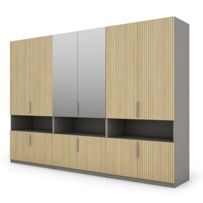 Szafa 330x230 cm szary platynowy dąb gaja lamele lustro – Expono | eMeblast