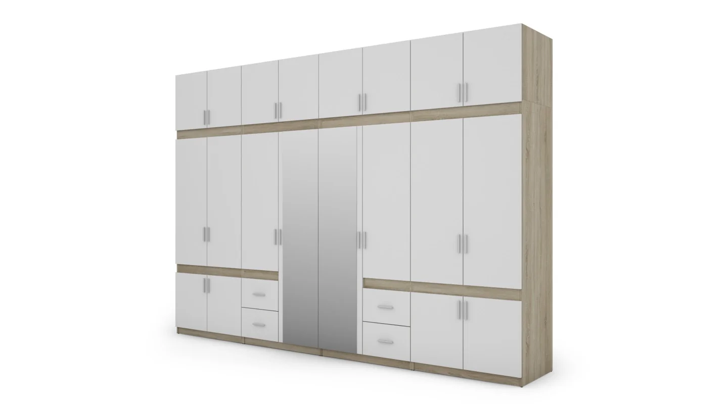 Szafa 340x240 cm sonoma jasna biel lustro – Maxora | eMeblast