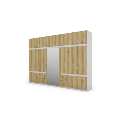 Szafa 340x240 cm biel dąb grand naturalny lustro – Maxora | eMeblast