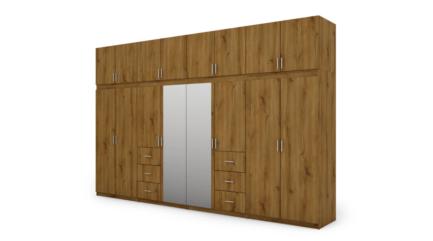 Szafa 380x240 cm dąb carpenter whisky lustro – Melvio | eMeblast
