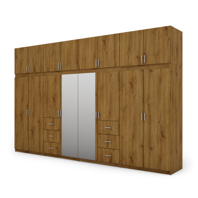 Szafa 380x240 cm z lustrem dąb carpenter whisky – Melvio