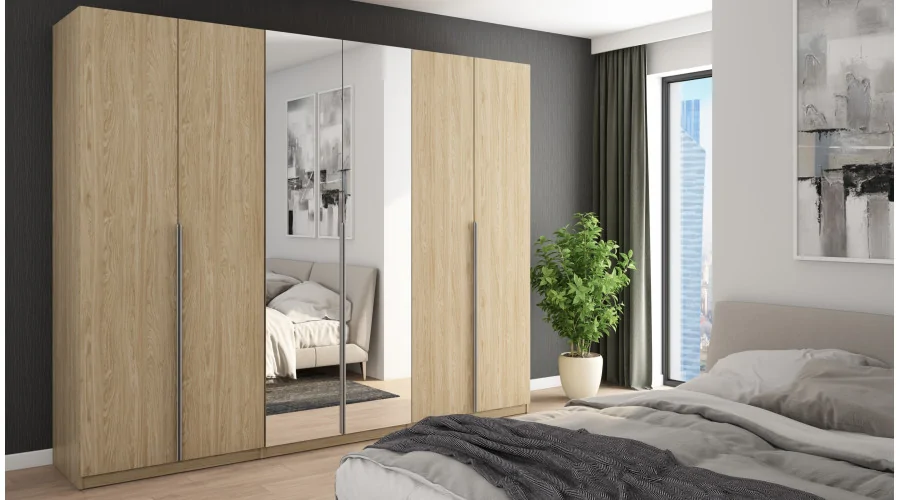 Szafa 282x230 cm dąb olejowany lustro – Selvaris | eMeblast Szafa 282x230 cm dąb olejowany lustro – Selvaris | eMeblast