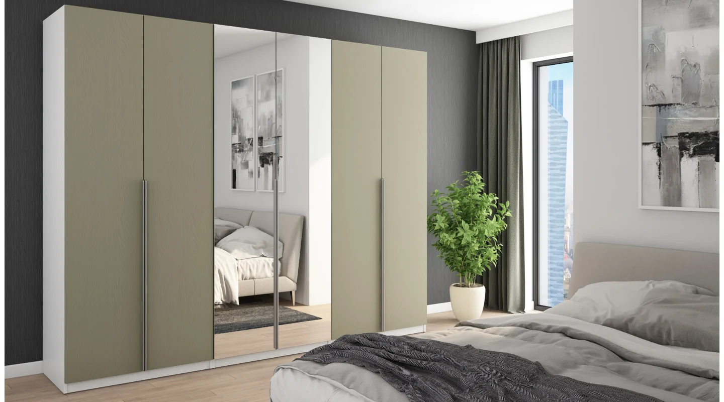 Szafa 282x230 cm biel eukaliptus lustro – Selvaris | eMeblast