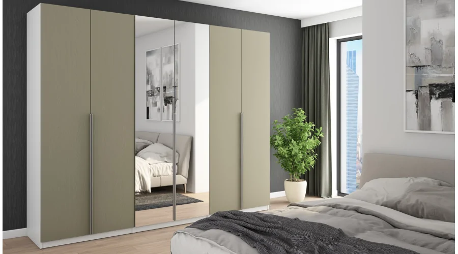 Szafa 282x230 cm biel eukaliptus lustro – Selvaris | eMeblast