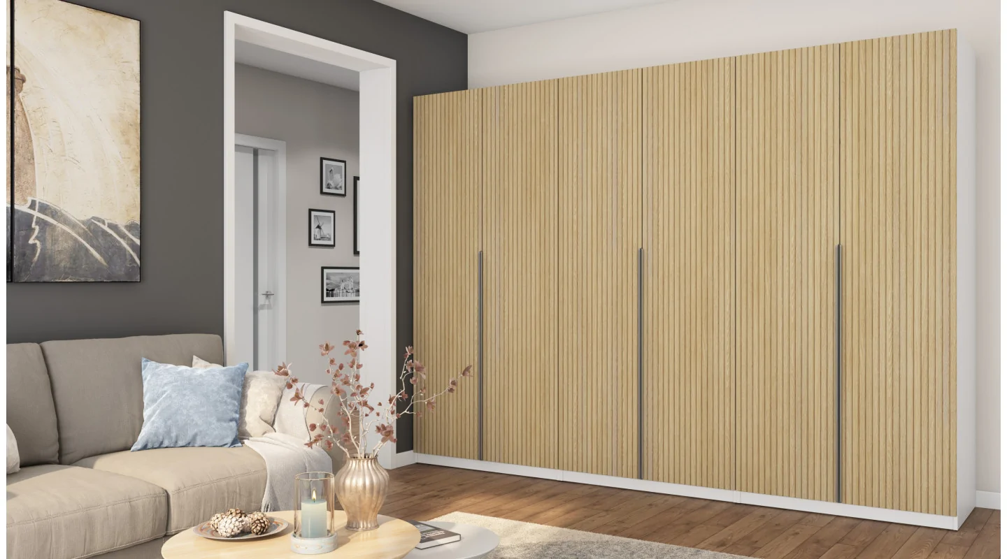Szafa 300x220 cm biel dąb gaja lamele – Modulor | eMeblast