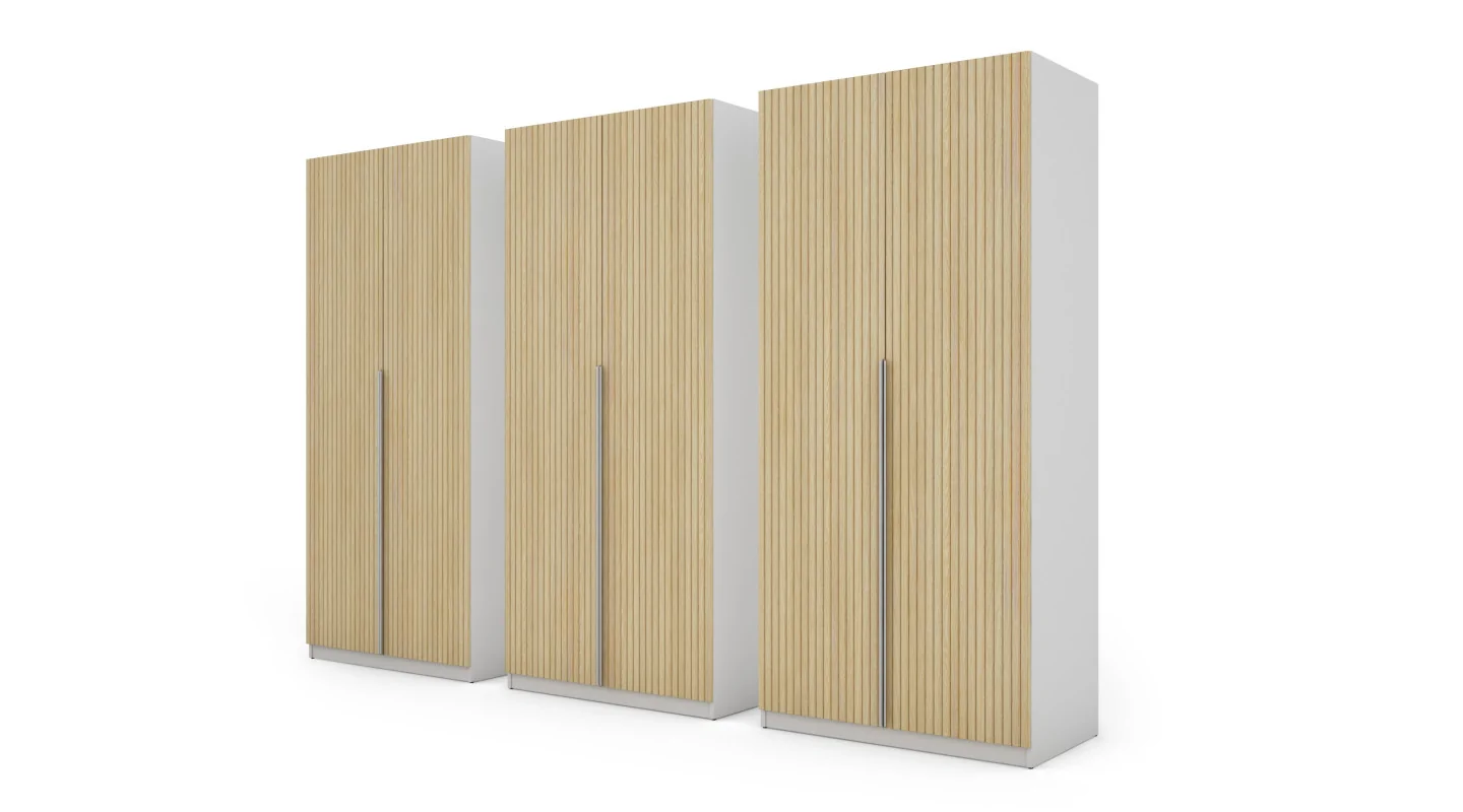 Szafa 300x220 cm biel dąb gaja lamele lustro – Modulor | eMeblast