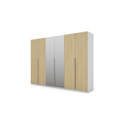 Szafa 300x220 cm z lustrem biel dąb gaja lamele – Modulor
