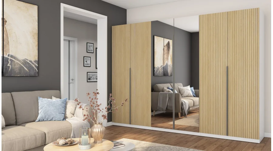 Szafa 300x220 cm biel dąb gaja lamele lustro – Modulor | eMeblast