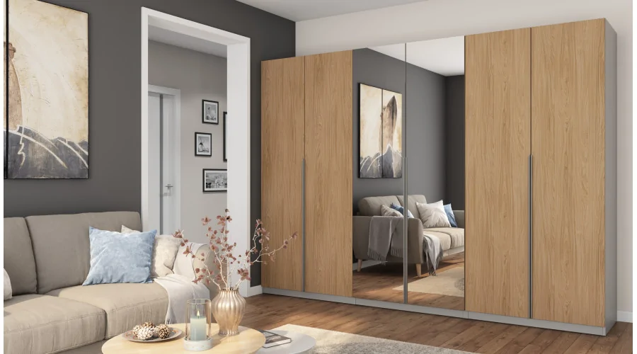 Szafa 300x220 cm szary jasny dąb casella lustro – Modulor | eMeblast