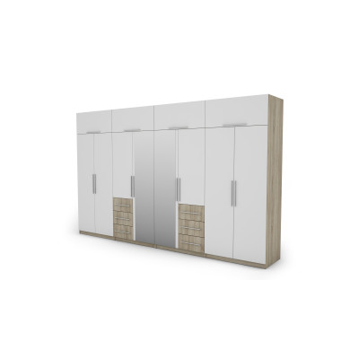 Szafa 360x220 cm z lustrem sonoma jasna biel – Sorelo