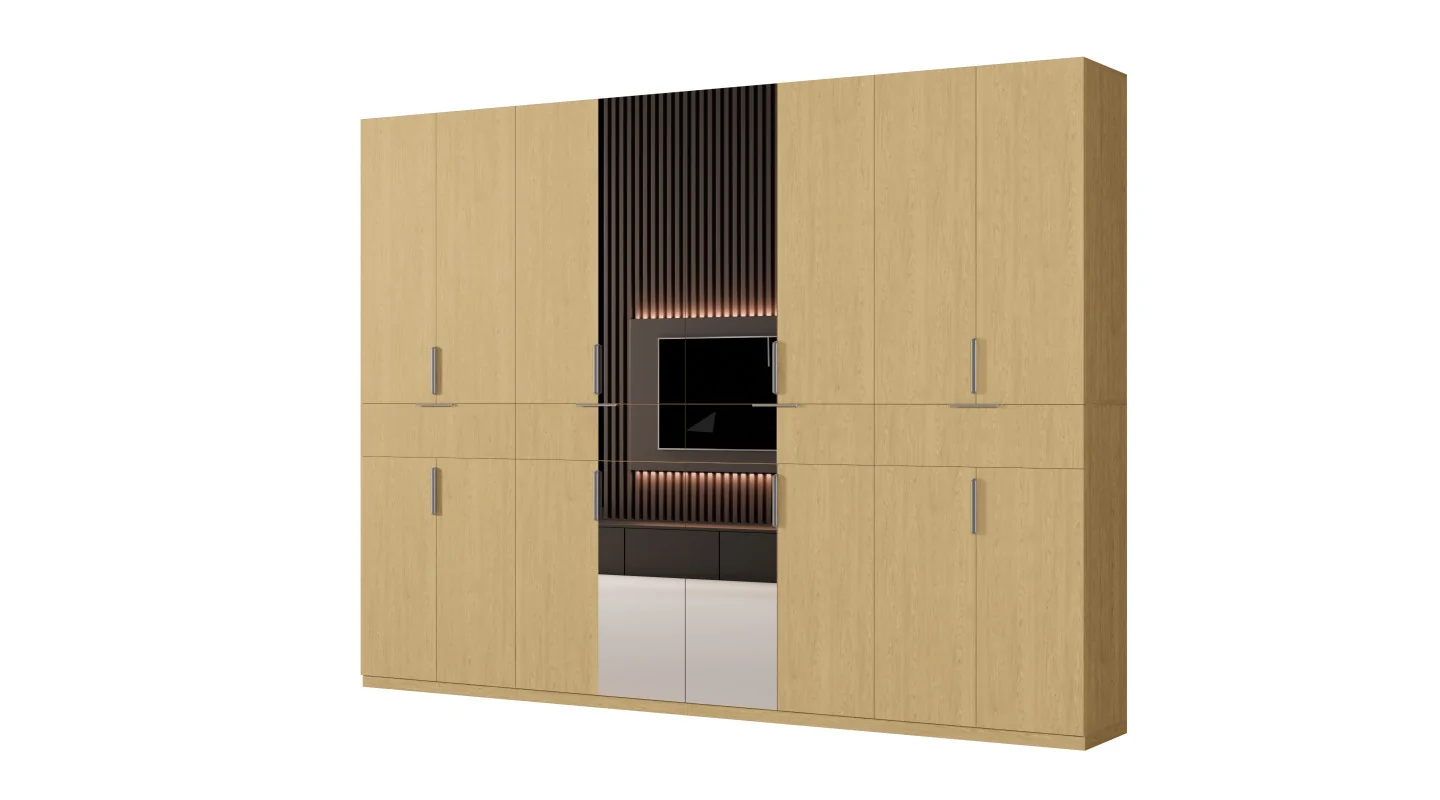 Duża nowoczesna szafa 360x240 cm dąb baltic dune lustro – Lenvio | eMeblast