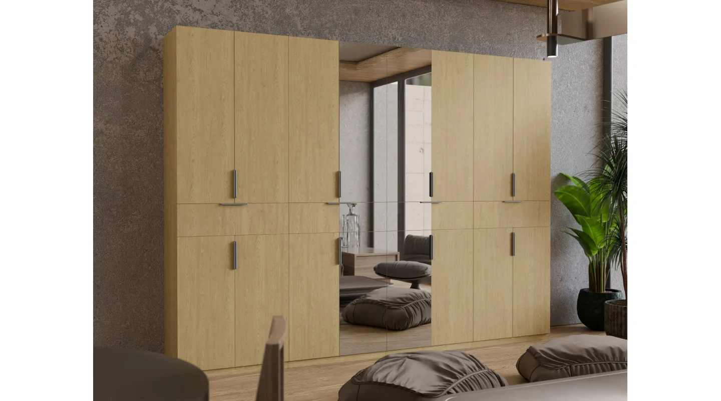 Duża nowoczesna szafa 360x240 cm dąb baltic dune lustro – Lenvio | eMeblast