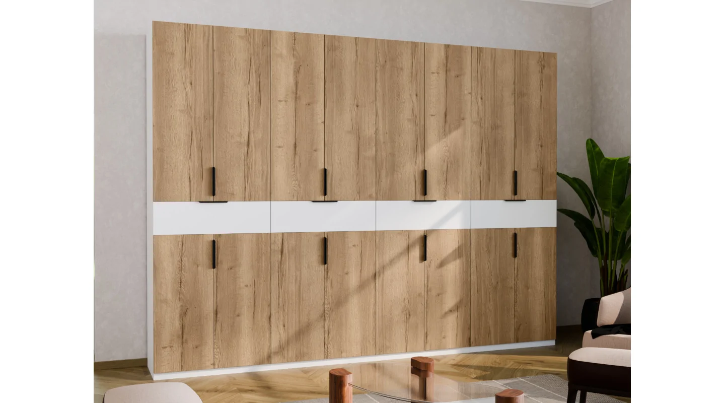 Duża nowoczesna szafa 360x240 cm biel dąb halifax – Lenvio | eMeblast