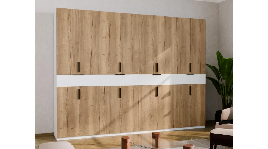 Duża nowoczesna szafa 360x240 cm biel dąb halifax – Lenvio | eMeblast