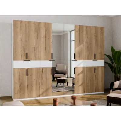 Duża nowoczesna szafa 360x240 cm biel dąb halifax lustro – Lenvio | eMeblast