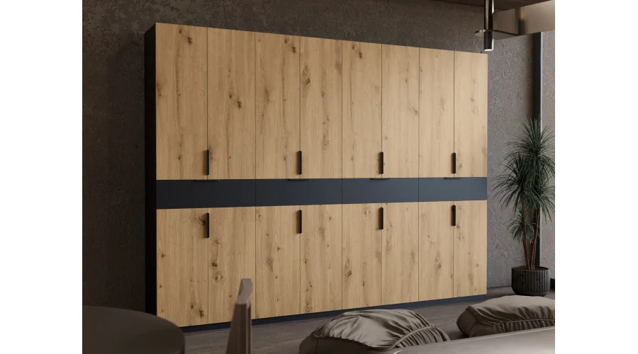 Duża nowoczesna szafa 360x240 cm czarny dąb hamilton – Lenvio | eMeblast