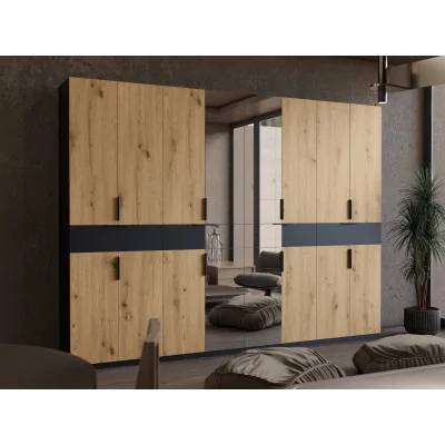 Duża nowoczesna szafa 360x240 cm czarny dąb hamilton lustro – Lenvio | eMeblast