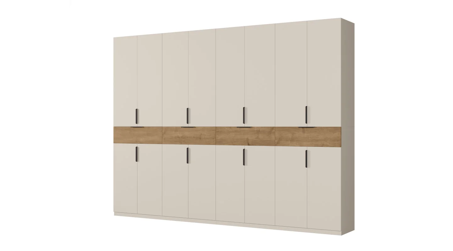 Duża nowoczesna szafa 360x240 cm kaszmirowy beż dąb carpenter whisky – Lenvio | eMeblast