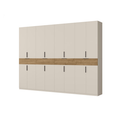 Duża nowoczesna szafa garderobiana 360x240 cm kaszmirowy beż / dąb carpenter whisky – Lenvio