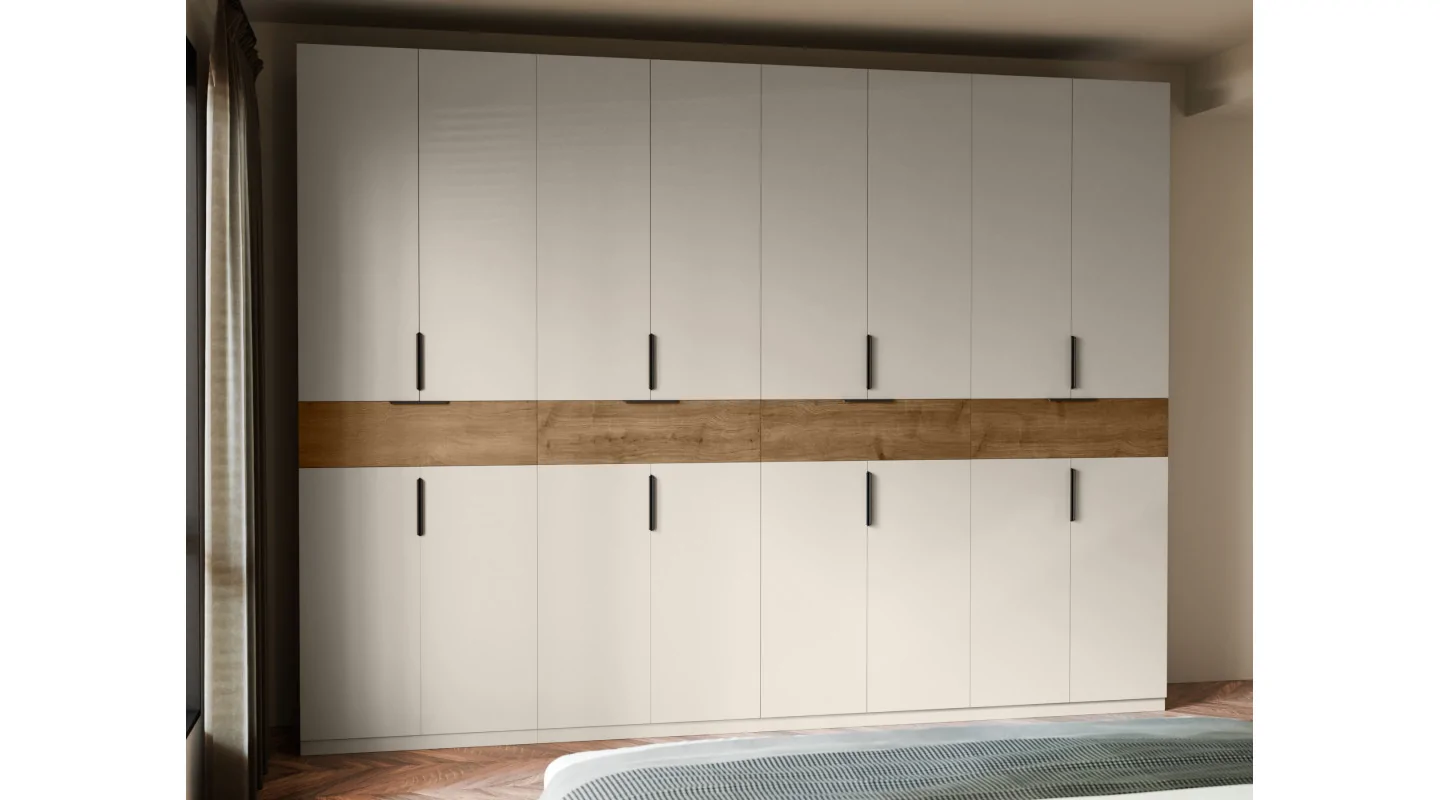 Duża nowoczesna szafa 360x240 cm kaszmirowy beż dąb carpenter whisky – Lenvio | eMeblast