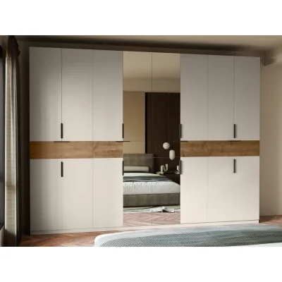 Duża nowoczesna szafa 360x240 cm kaszmirowy beż dąb carpenter whisky lustro – Lenvio | eMeblast